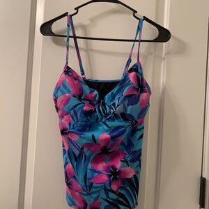 Swimsuits For All Shore Club Women's Floral Print Swim Tankini Top Size 12